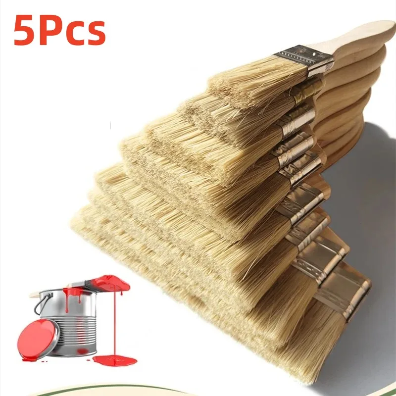 5Pcs 1-6 Inch Paint Brush Wooden Handle BBQ Brush Artist Painting Soft Hair Brushes Furniture Paint Tool Painting Brushes