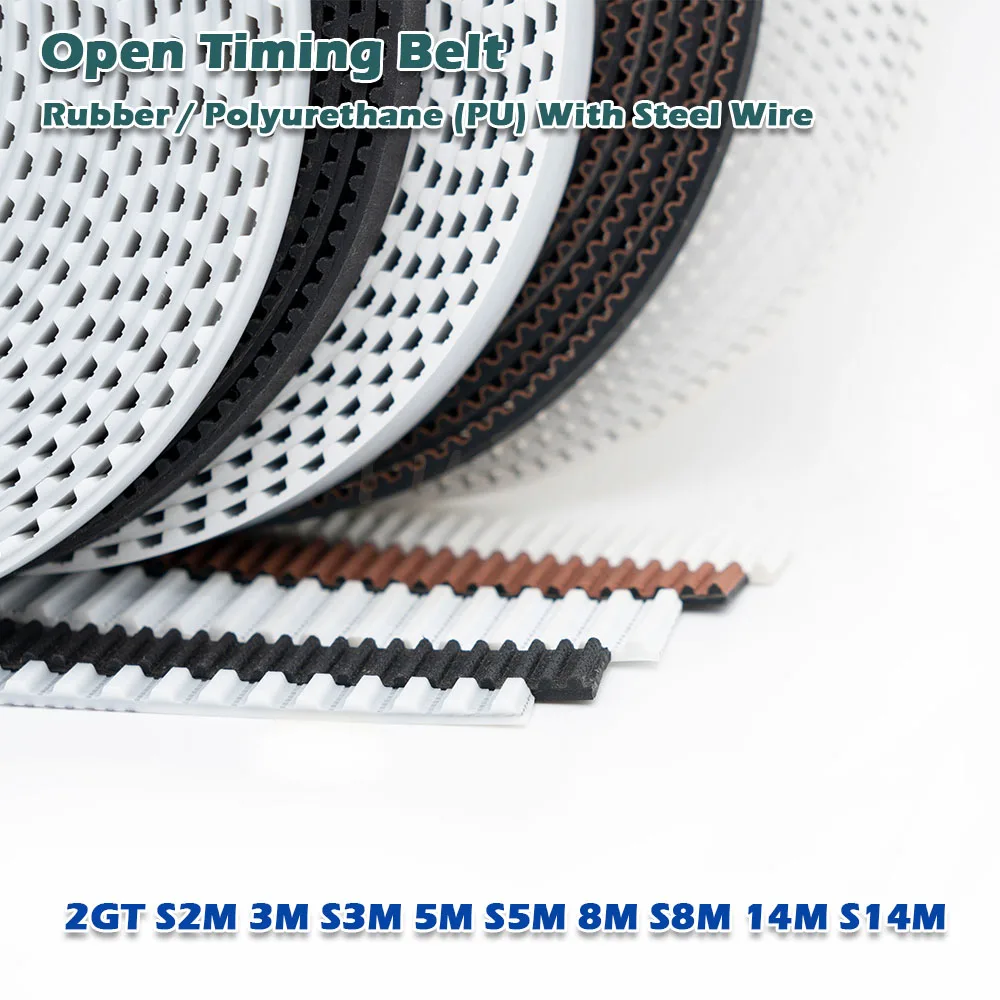 Open Timing Belt 2GT S2M 3M S3M 5M S5M 8M S8M 14M S14M HTD Drive Rubber Transmission Width 6~50mm CNC PU Polyurethane Steel Wire