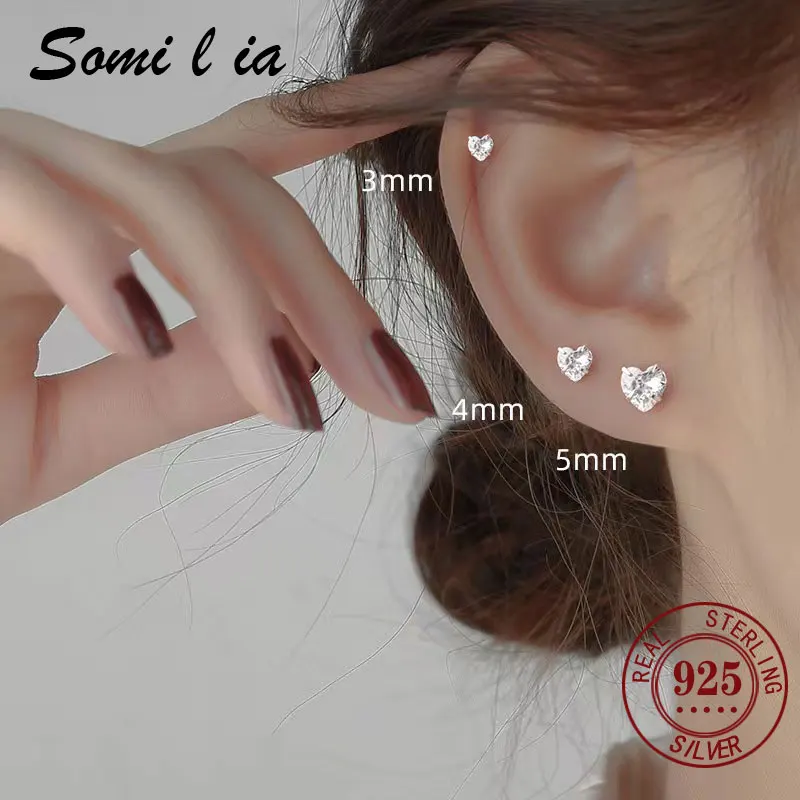 SOMILIA 925 Sterling Silber Einfache 3-8 MM Glänzende Einzelne Strass Ohrstecker für Frauen Temperament Schmuck ZubehörC2251218