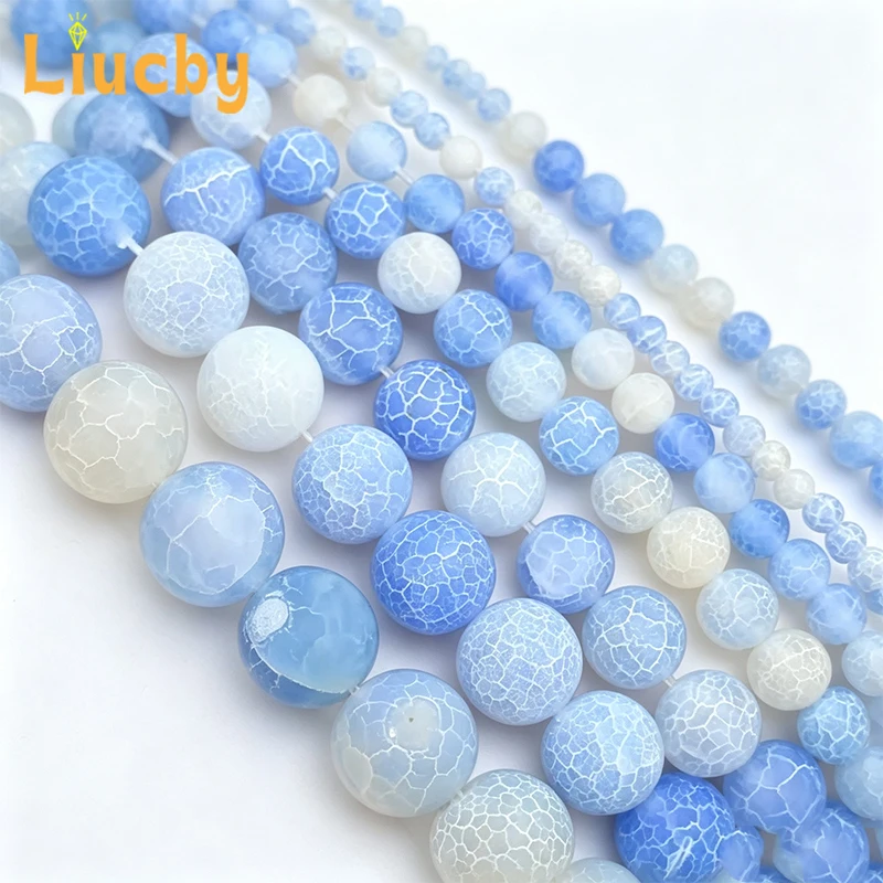 Großhandel Natürliche Blaue Runde Verwitterte Achat-Heilkristall-Perlen für Schmuck DIY 4mm 6mm 8mm 10mm 12mm 15 Zoll Strang – Detail 2