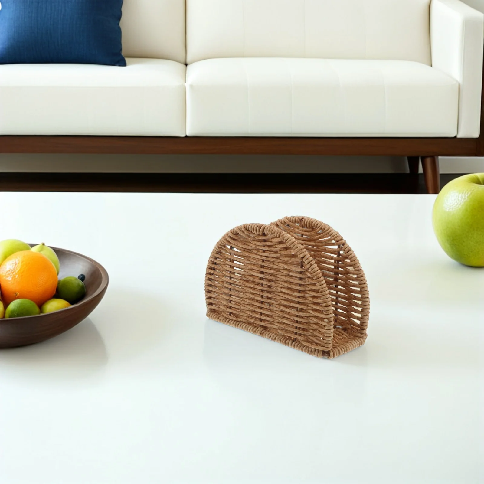 Napkin Holder Imitation Rattan Modern Sleek Paper Napkin Stand for Dining Table Kitchen Tissue Organizer Woven Paper Towel