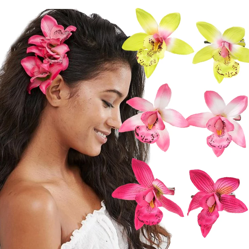 Petites pinces à cheveux Boho Orchid Flower, pinces à cheveux décoratives pour bord de mer, épingles à cheveux pour patients féminins, cordon pour mariage, accessoires pour cheveux, 2 pièces