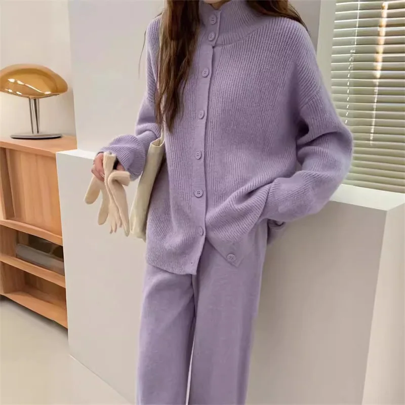 2024 Oversized Knitted Sets 2 Pieces Korean Fashion Cardigans With Long Skirts Spring Autumn Women Suits