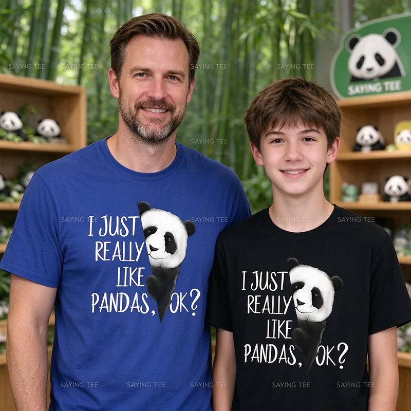 I Just Really Like Pandas, OK? Cute Watercolor Panda Art T Shirt Y2k Giant Panda Fan Artwork Saying Tee Personality Cotton Shirt