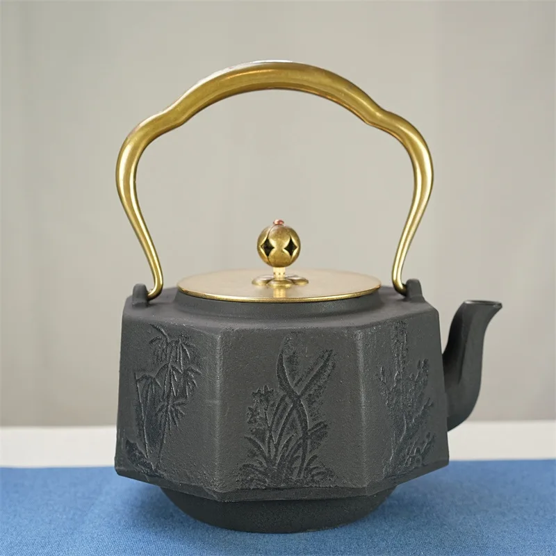 1200ML Cast Iron Kettle Octagonal Teapot Japanese Home Boiling Water Brewing Tea Handmade Iron Teapot