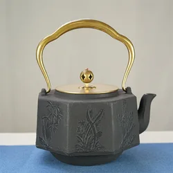 1200ML Cast Iron Kettle Octagonal Teapot Japanese Home Boiling Water Brewing Tea Handmade Iron Teapot