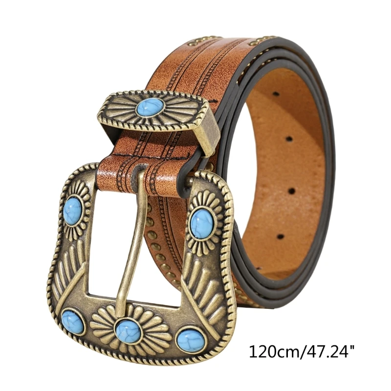 Ceinture de cowboy en cuir turquoise, ceinture de construction, ceinture occidentale vintage