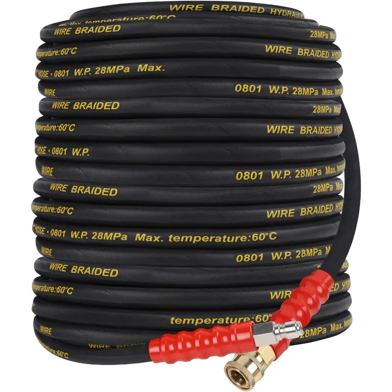 

Pressure Washer Hose 50FT with 3/8 Inch Quick Connect, High Tensile Wire Braided Power Washer Hose, Kink Proof