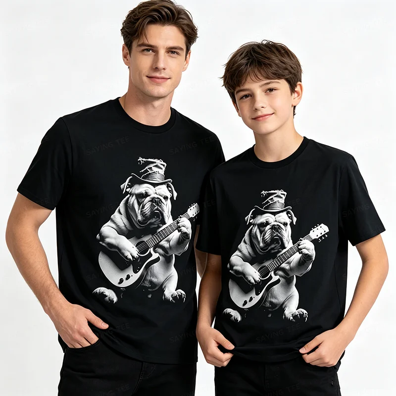 Lustiges Rockstar-Bulldoggen-T-Shirt mit Gitarrenspiel, Y2k-Humor, Tier-Musik-Grafik, Punk-Spaß, Rock-Hund, Streetwear-Kleidung, T-Shirt – Detail 6