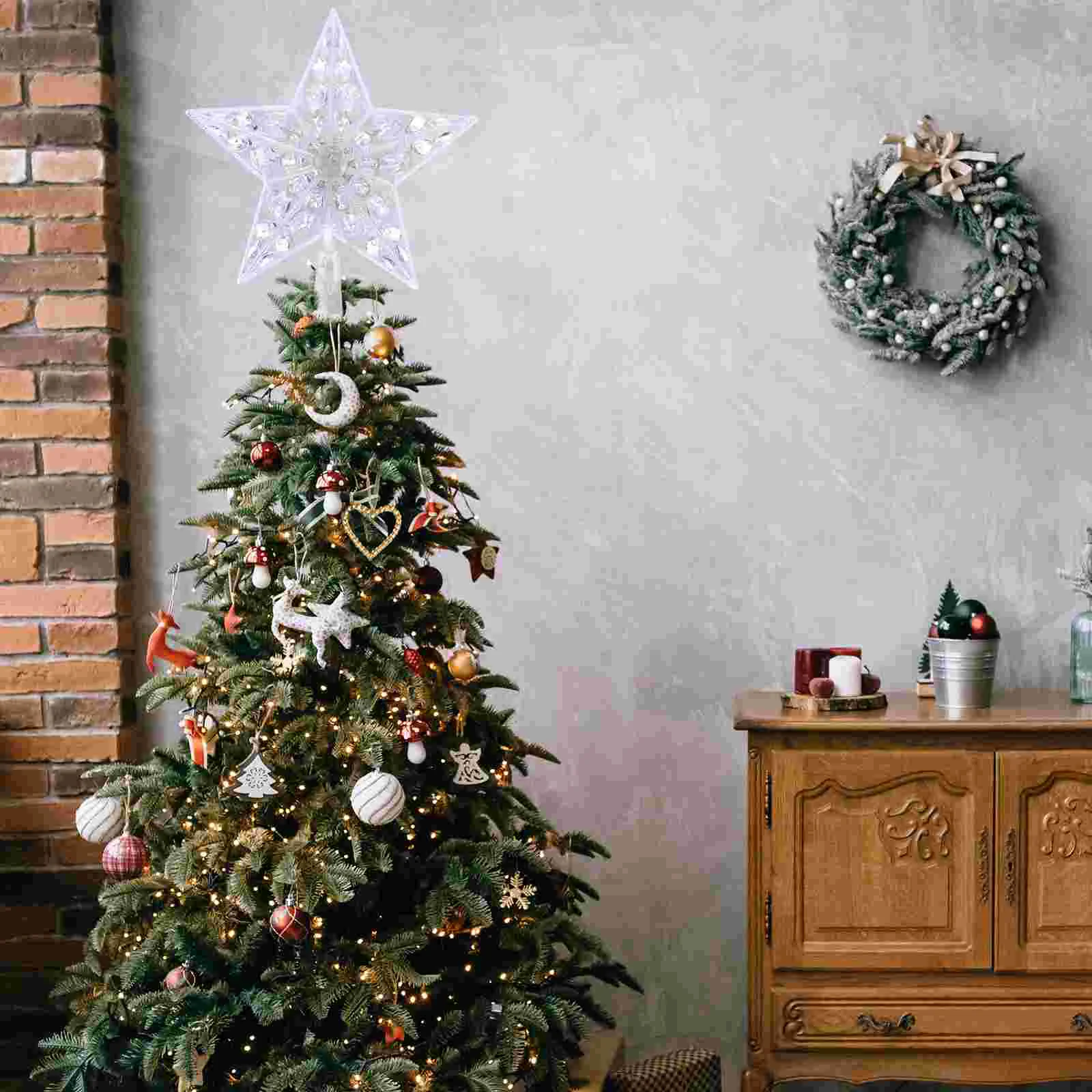 Christmas Tree for Decorations Silver Topper Lighted Star LED Shaped Lamp Cool