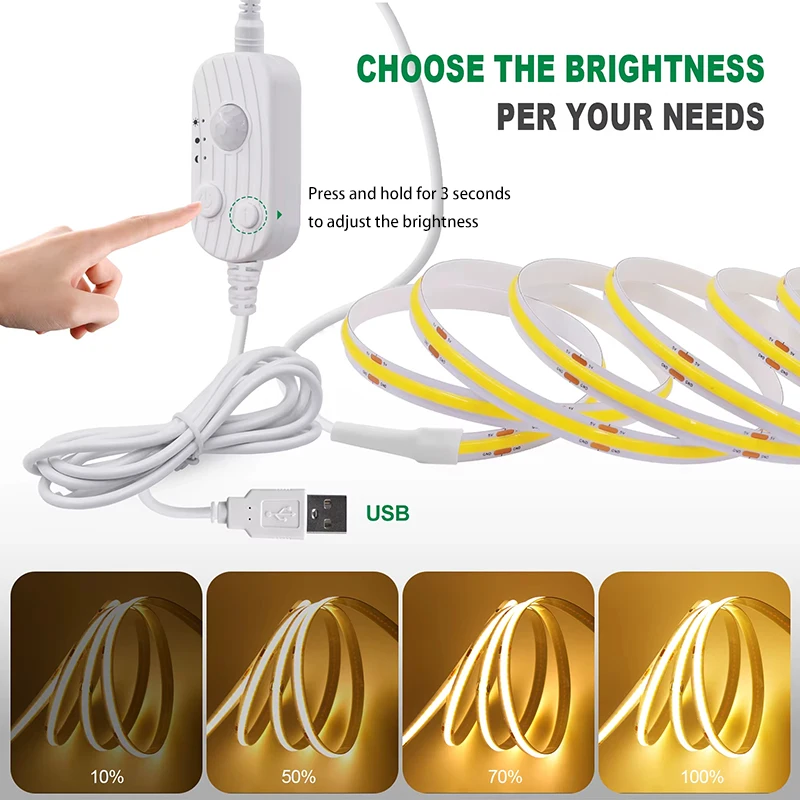 PIR محس حركة COB LED قطاع ضوء تيار مستمر 5 فولت USB بالطاقة مناسبة لخزائن الدرج خزائن المطابخ DIY الخلفية للغرفة #5