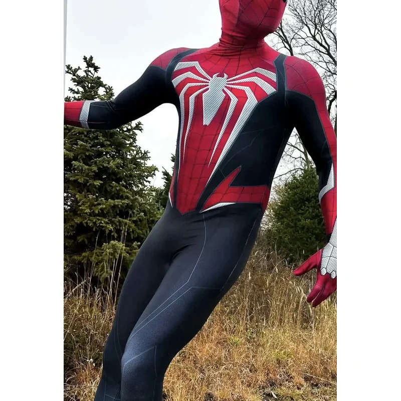 Ad1 halloween preto ps5 avançado homem-aranha super-herói cosplay traje completo bodysuit zentai segunda macacões 5 @ rd ~