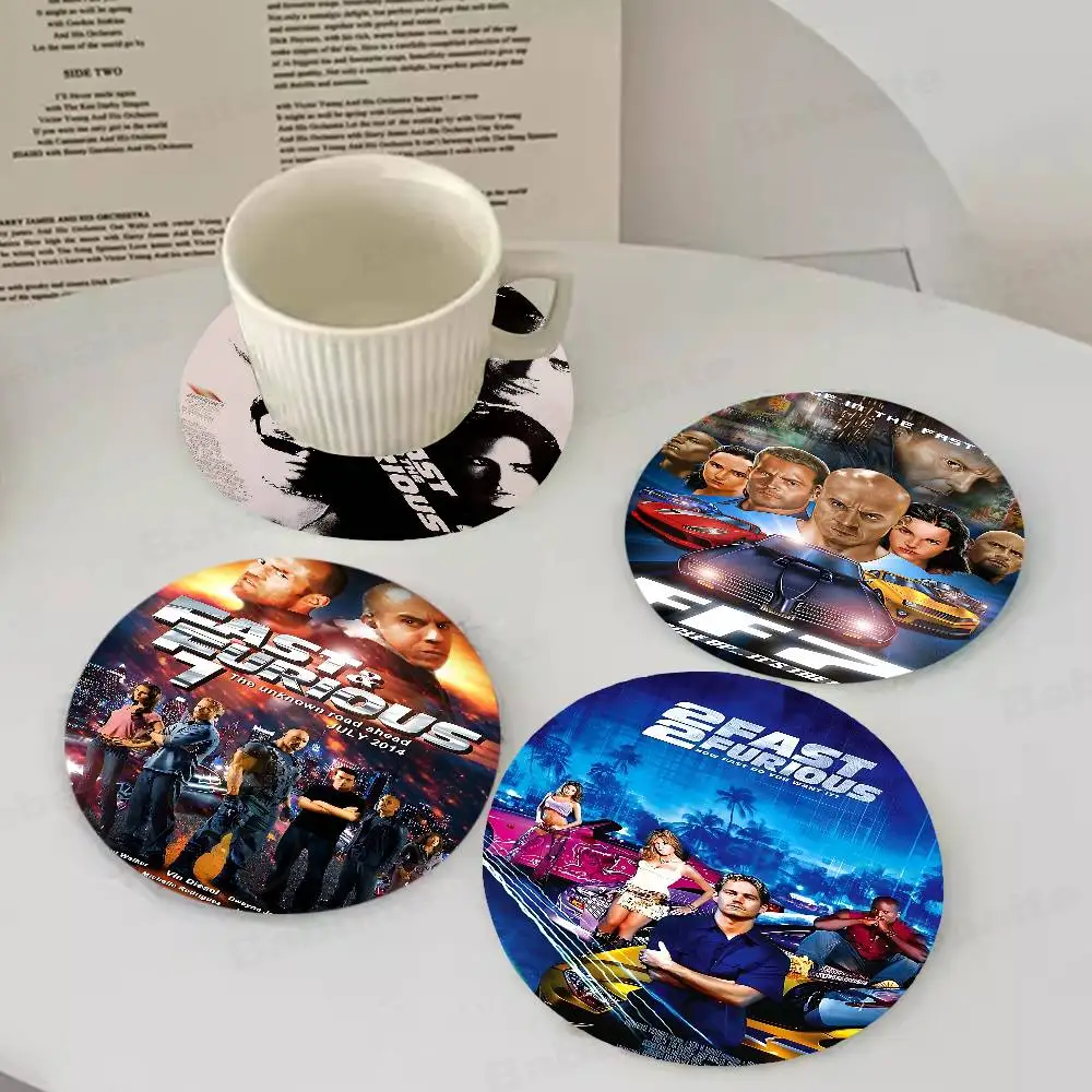 Classic Movies Fast & Furious Round Coasters Insulated Durable Cups Coffee Coaster Plate Mats Home And Decoration Kitchen