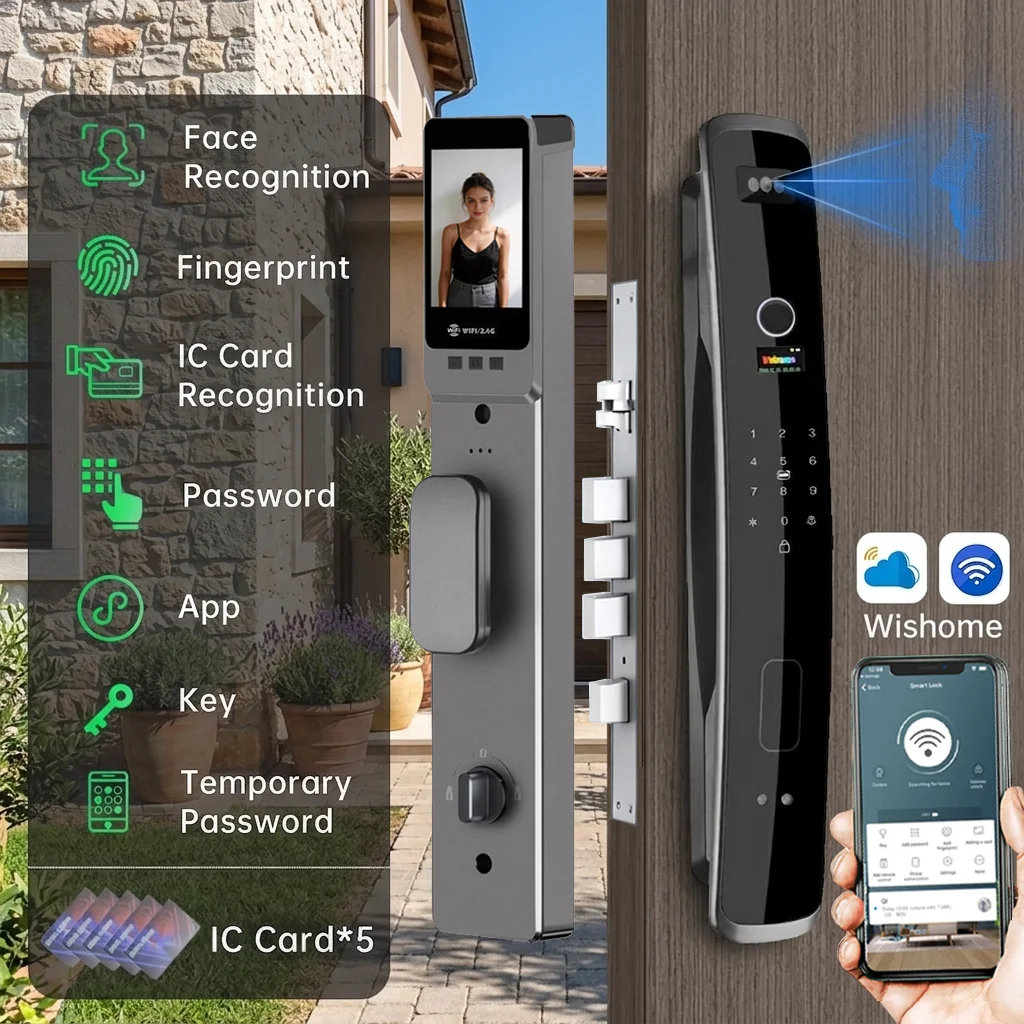 

3D Face Recognition Smart Lock work with Wishome Biometric Fingerprint 6068 Mortise WiFi Remote App Unlock Door Lock