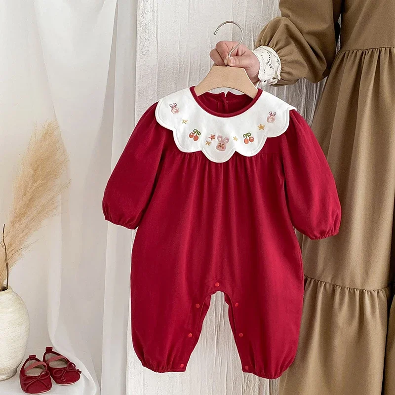 

2025 New Autumn Christmas Toddler Baby Romper Long Sleeved Cotton Splicing Infant Baby Girls Jumpsuit 0-24M Baby Girls Clothing