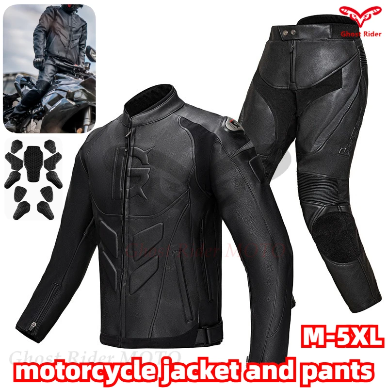 Motorcycle riding clothes Winter racing clothes Anti-drop cycling pants Windproof men women PU leather jacket pants set