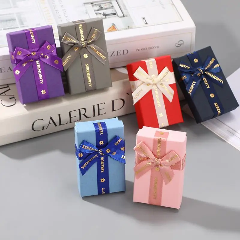 

Коробка для хранения ювелирных изделий с бантом, витрина для кольца и ожерелья, бумажный органайзер, подарочный чехол для хранения ожерелья, колец, ювелирных изделий