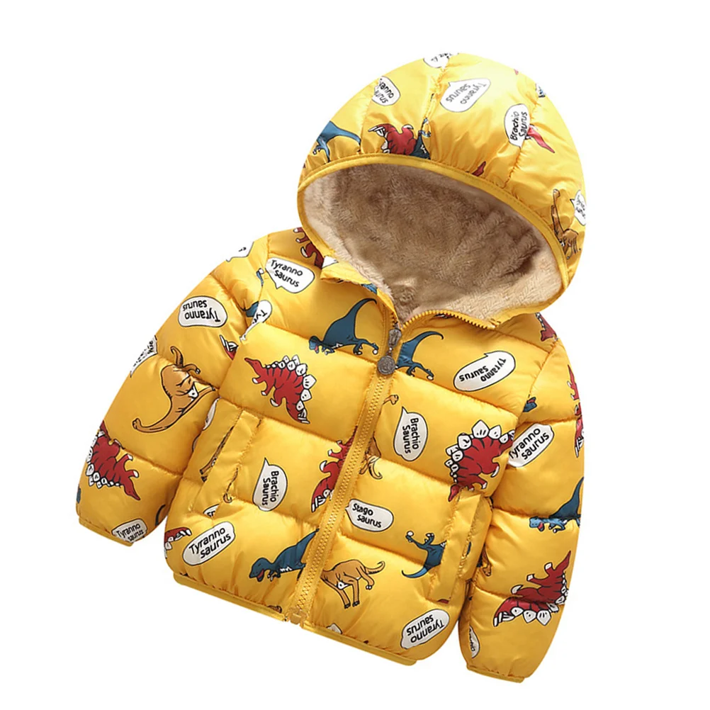 

Cotton Padded Coat Warm Lightweight Zip Up Jacket Winter Outdoor Travel Dinosaur Print Yellow 130Cm Comfortable