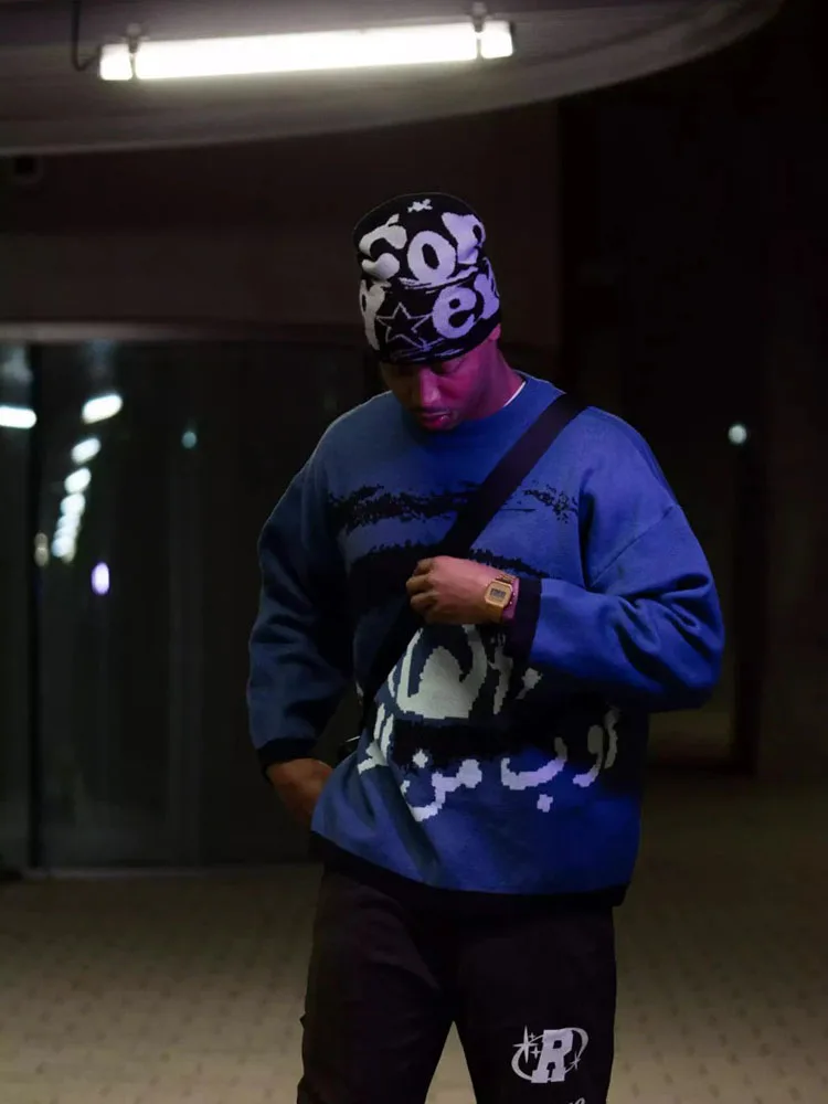 Hip Hop Knitted Men's Women's Sweater 2024 Harajuku Fashion Spider Boy Pattern Printing Loose Tops Casual Streetwear Pullover