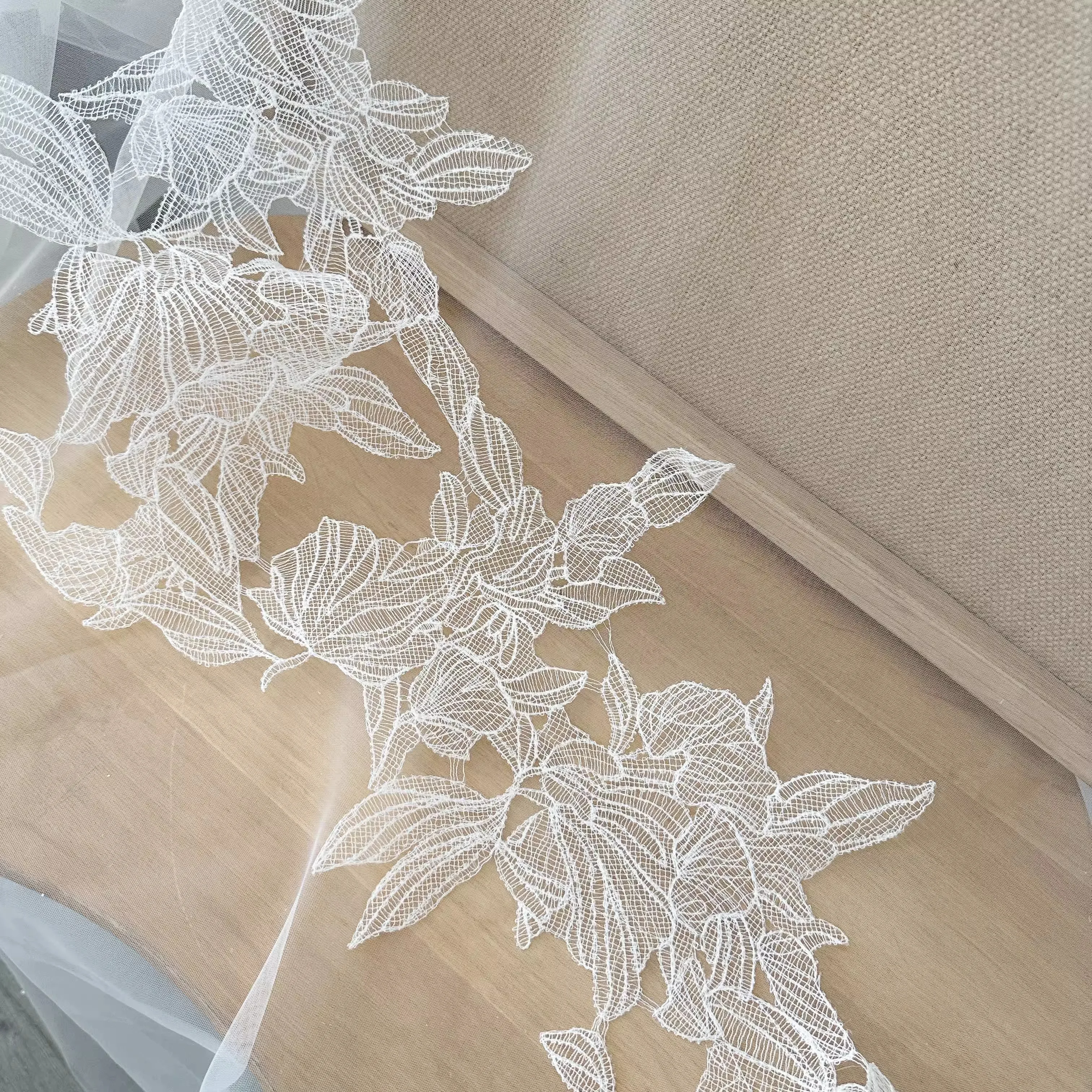 Fresh leaves Day single fish silk thread hollow veil wedding dress lace handmade diy accessories