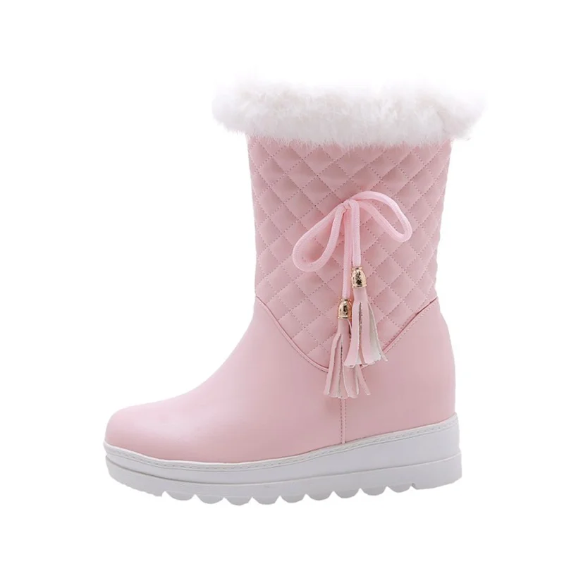 YQBTDL-Botas de nieve cálidas para Mujer, zapatos de felpa, impermeables, antideslizantes, de media pantorrilla, con cremallera, color rosa, para invierno, 2022