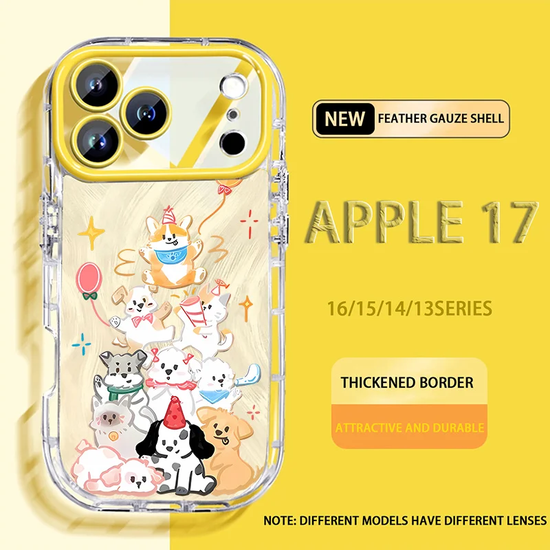 

Cute Ins Style Gradient Feather Cartoon Phone Case for iPhone 17/16/15/14 Pro/Pro Max, Slim Shockproof Cover, Full Protection