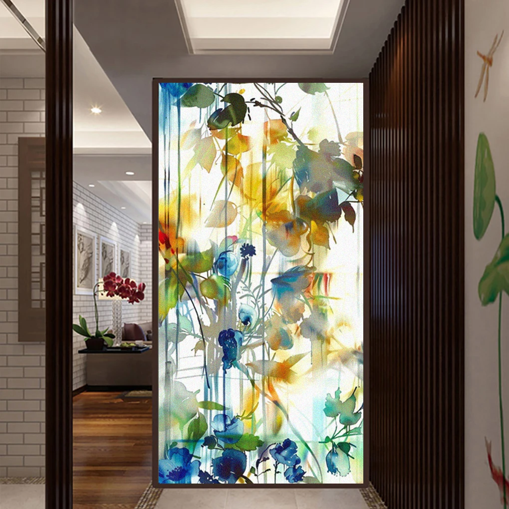 Watercolor Privacy Window Film Static Sticker Glass Adhesive Free Anti UV Heat Resistant Home Door Sticker Bathroom Doors