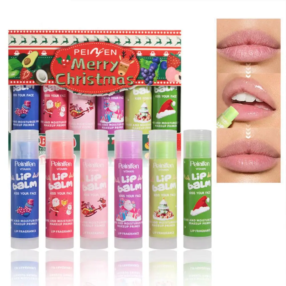 Fruit Infused Color-Changing Lip Balm 6PCS Set Moisturizing Vegan Tinted Balm Long-Lasting Christmas Gift Dry Lip Care