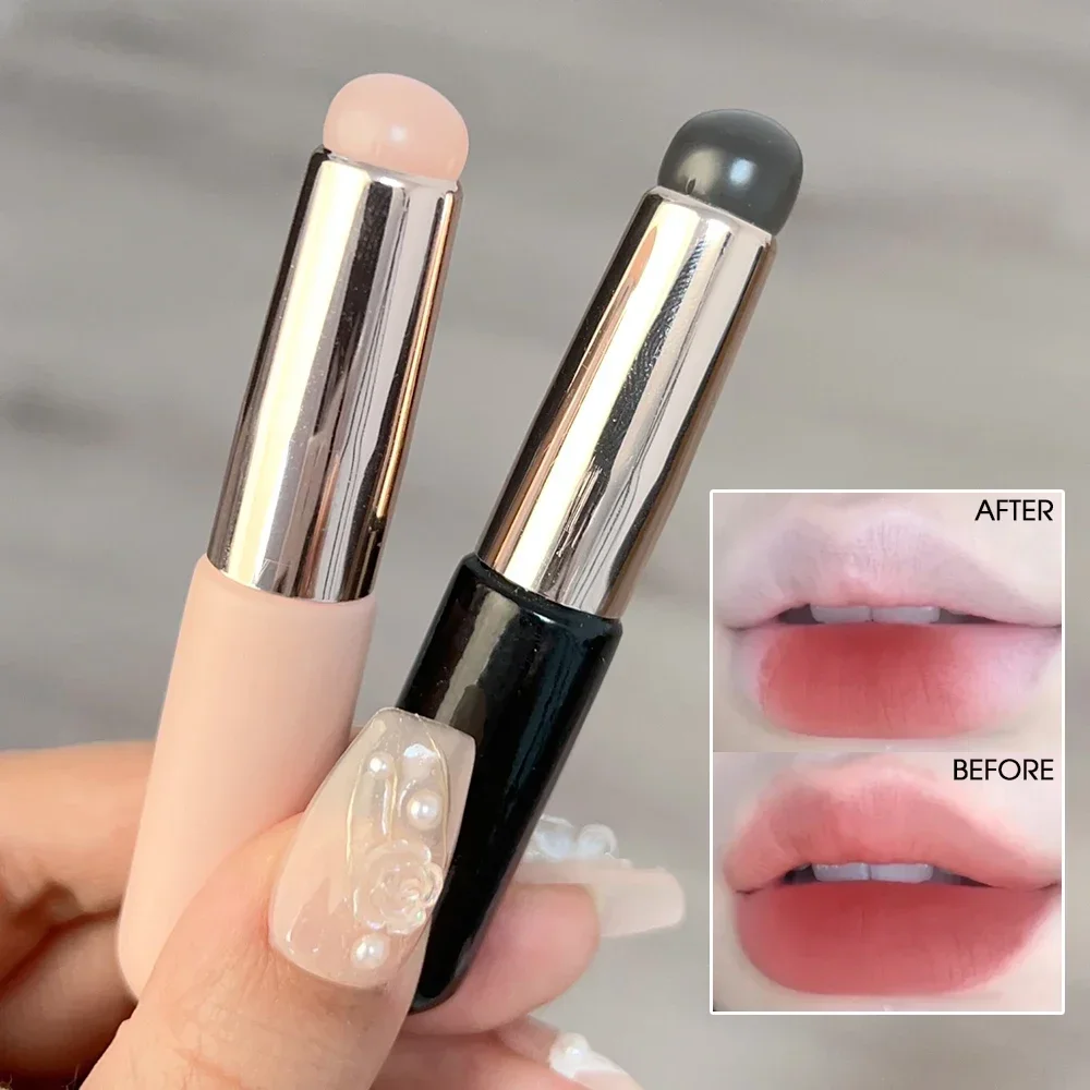 Escova de maquiagem labial de silicone com tampa, multifuncional, cabeça macia e redonda, pincéis corretivos, bálsamo labial, batom, atualização, 4 peças