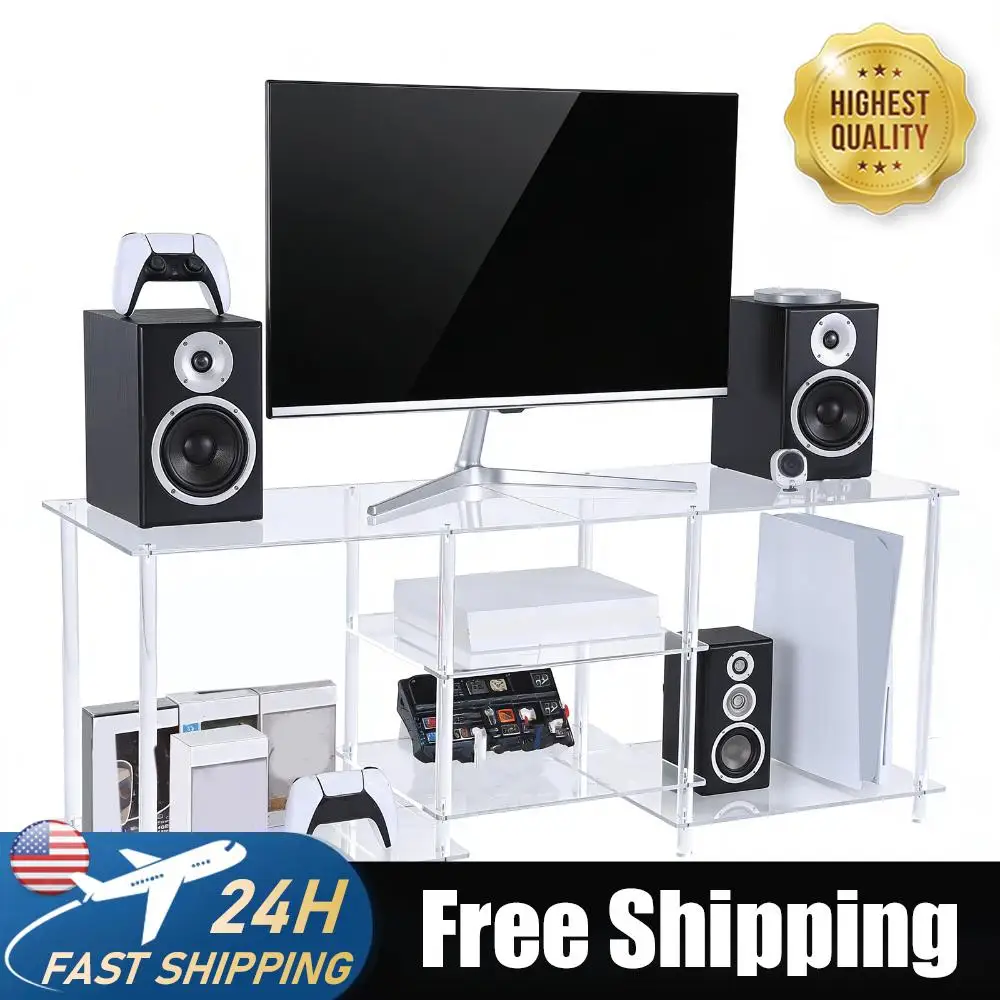 

Acrylic 55 Inch TV Media Console Table for TVs Up To 60 Inch Television Stand with Open Storage Shelves for Living Room Bedroom