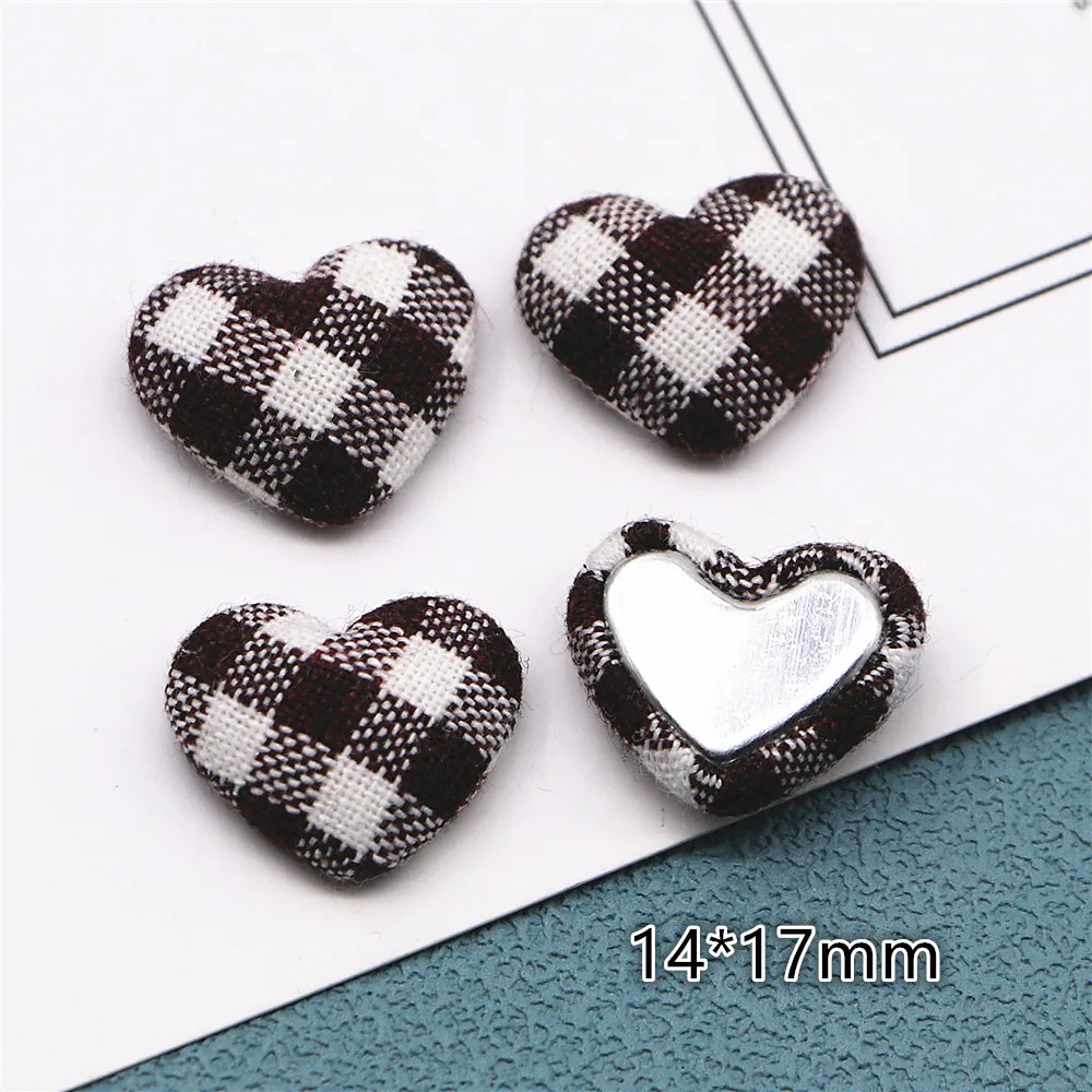 30pcs Plaid Fabric Covered Heart/Square Flatback Cabochons for Bag Cloth Patch Earrings Hairpin Jewelry DIY Accessories