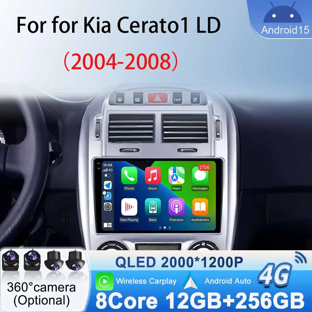 Car Radio Stereo Multimed Video Player for Kia Cerato 1 LD 2004 - 2008 Silver Carplay GPS Navigation BT Android 15 Auto No 2 din