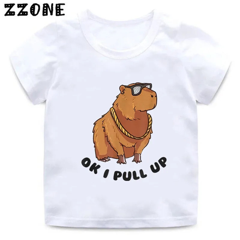 Hot Sale Don't Worry Be Cappy Capybara Print Kids T-Shirts Cartoon Baby Girls Clothes Boys Summer T shirt Children Tops,HKP5856