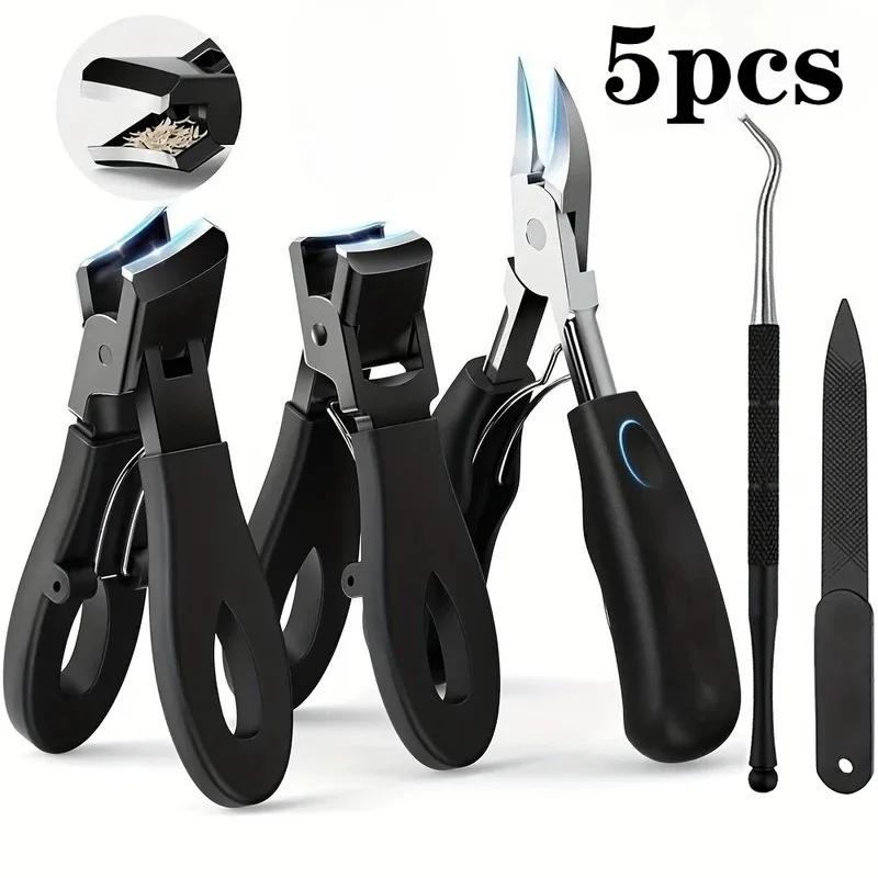 

1/3/4/5pcs Stainless Steel Toenail Clippers Set with Ergonomic Handle,Includes Wide Mouth Angled Scissors,Nail File Cuticle Tool