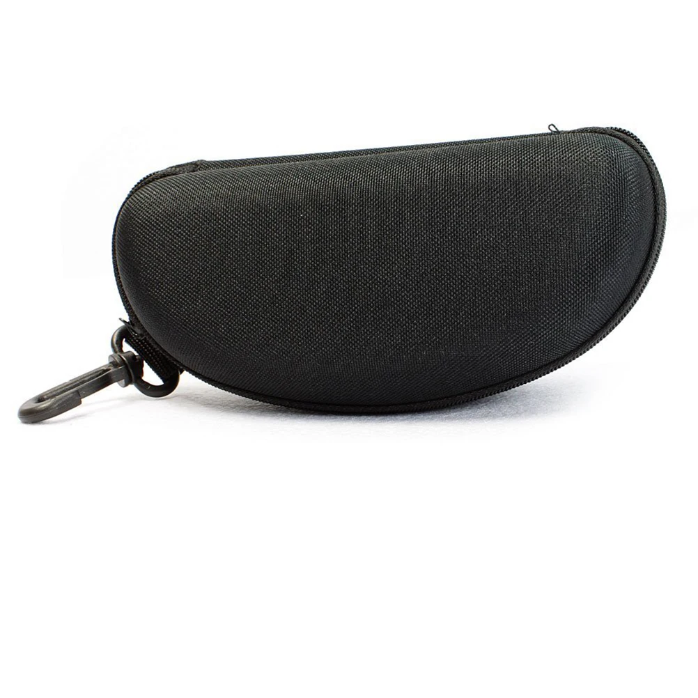 

Black Oval Compact Eva Glasses Case Portable Carabiner Zipper Closure Shockproof Eyeglasses Sunglasses Storage Box
