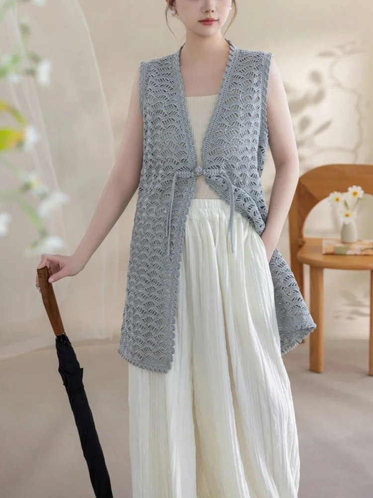 

Handmade V-neck Sweater Vest Lace Yarn Material Kit Cotton Yarn Crochet Needle DIY Craft Kit for Clothing Accessories