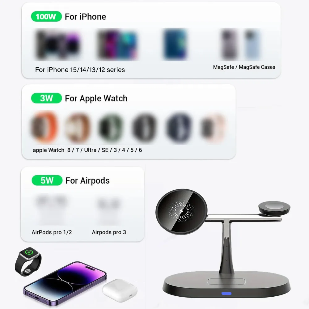 3 in 1 Magnetic Wireless Charger Stand for MacSafe iPhone 17/16/15/14 Pro Max Apple Watch 1-9 AirPods Fast Charging Station