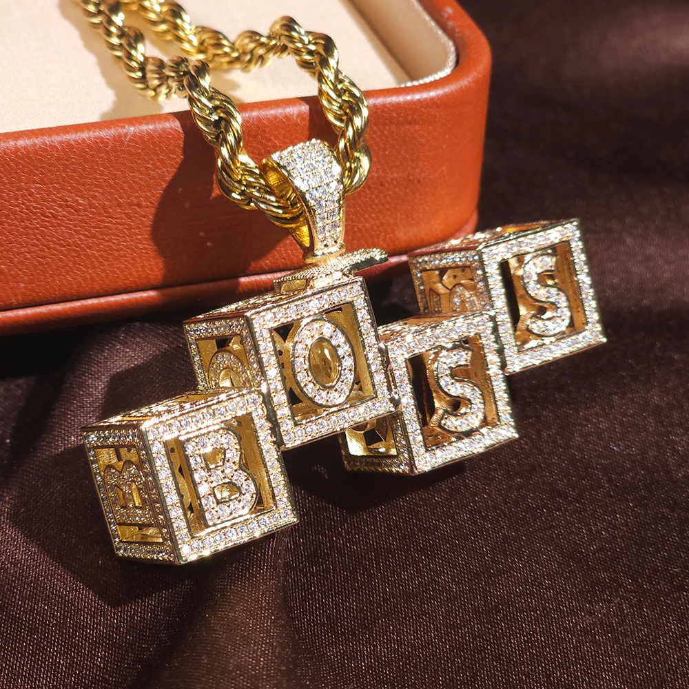 

ICE CHARMI Cube Square Letter Custom Pendant Personalized Dice Letters Inlaid CZ Charm Hiphop Street Style Jewelry Gift