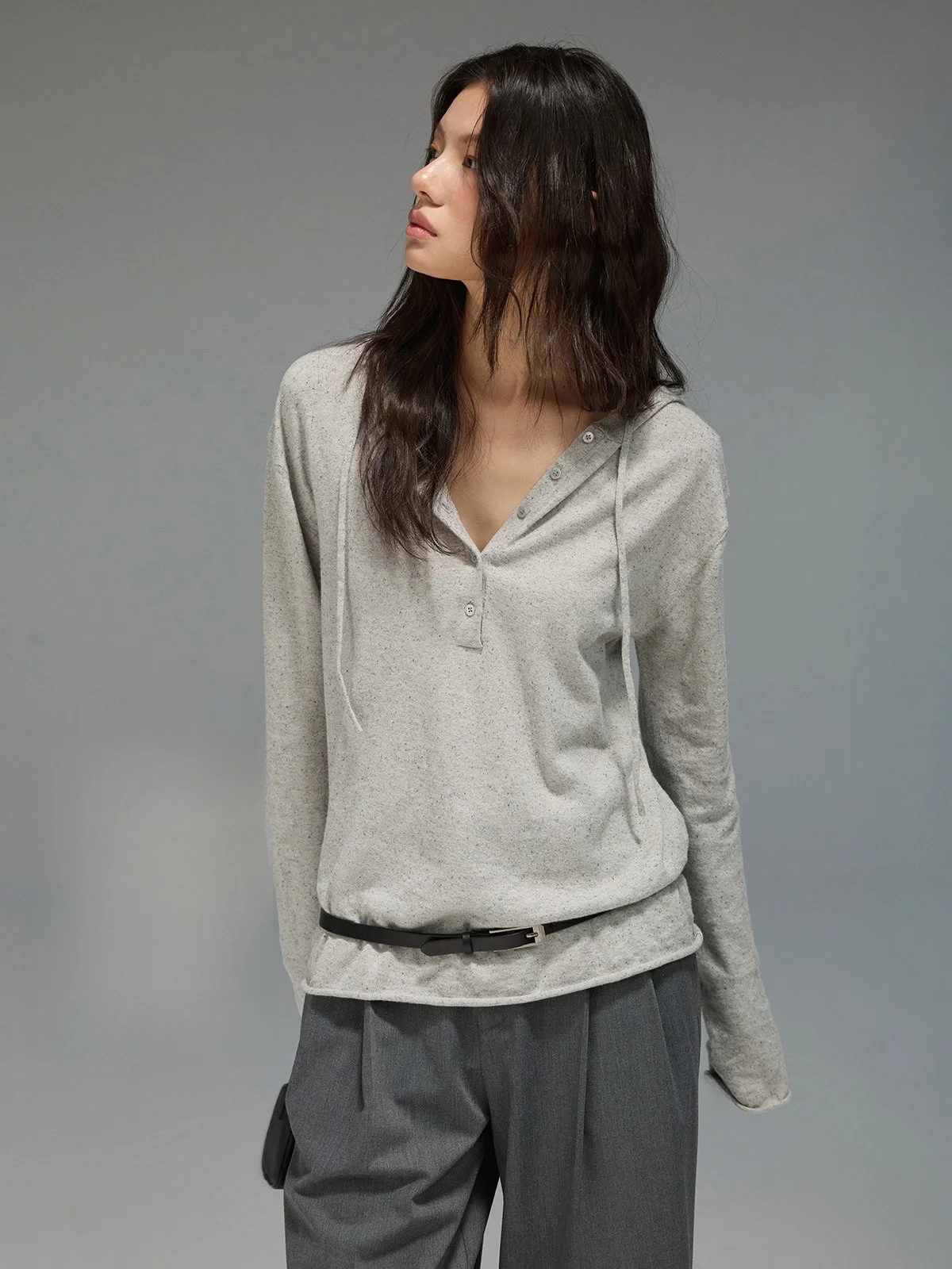 

Женский весенний пуловер JUSLIN свободного кроя из хлопка, льна и шелка, вязаный, с открытым передом, капюшоном и воротником Хенри, с длинными рукавами и круглым вырезом