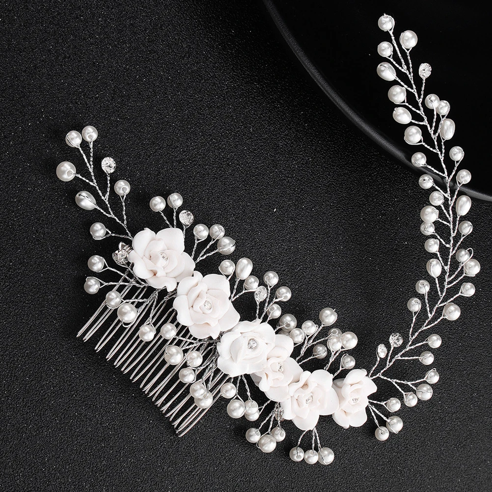 

The Flowers White Hair Comb Child Bridal Accessories Headdress Pearl Bride Wedding