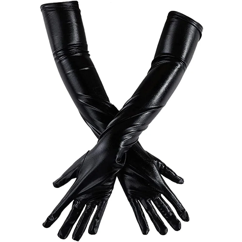 Sexy Patent Leather Gloves Long Cosplay Clothing Accessories Black Tight Gloves DS Pole Dance Performance Gloves Cosplay