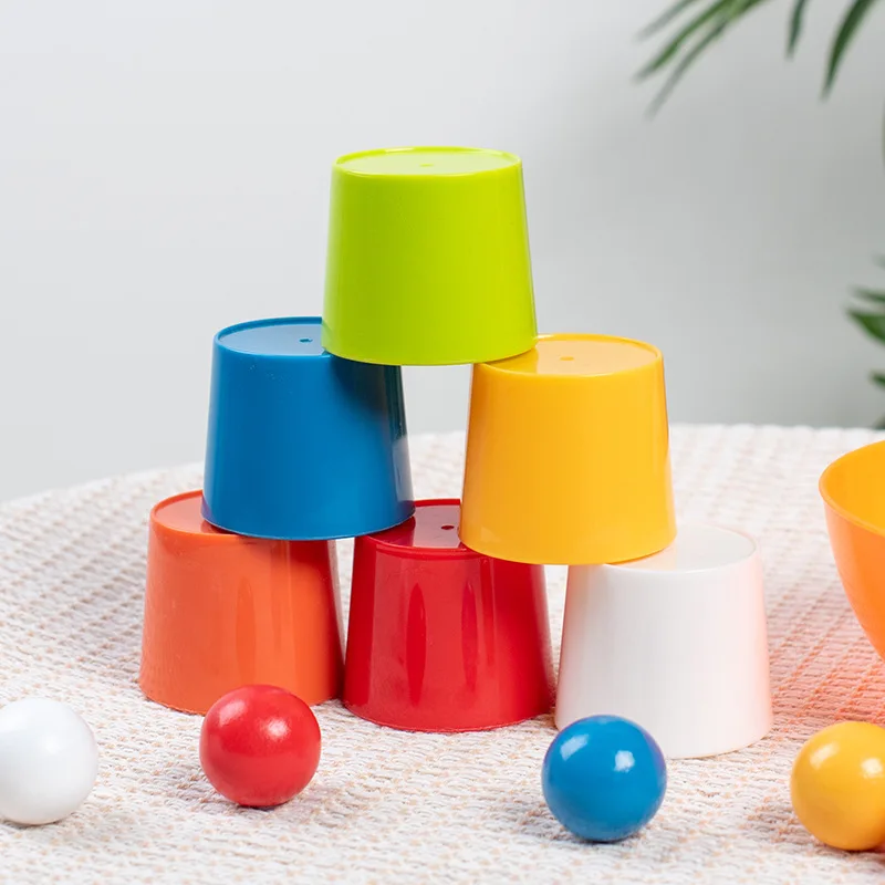 Bola y taza Montessori para niños, rompecabezas de juguete, clasificación cognitiva de Color, herramienta de enseñanza de iluminación para bebés, cuentas con Clip