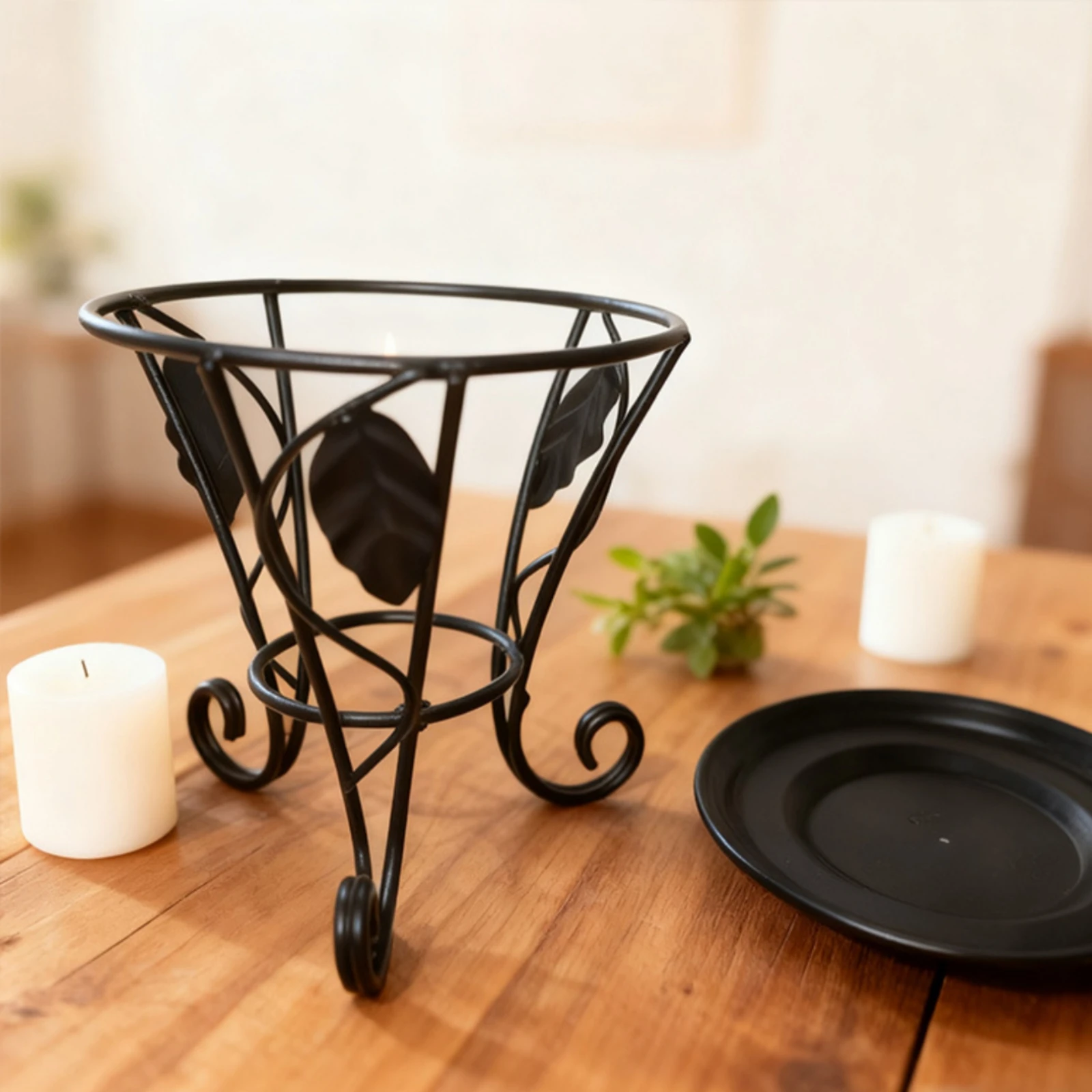Round Metal Plant Stand Elegant Metal Plant Stand Small Low-Height for Tabletop, Desk
