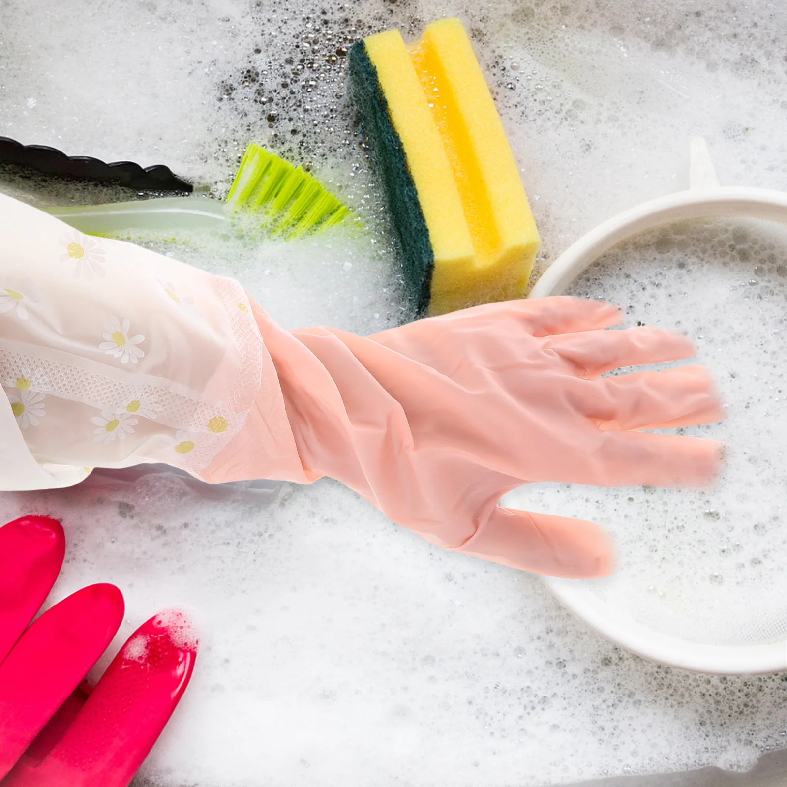 

2Pairs Heavy Duty Rubber Gloves Non-Slip Design Thickened Protection for Washing Dishes Vegetables Furniture Bathroom