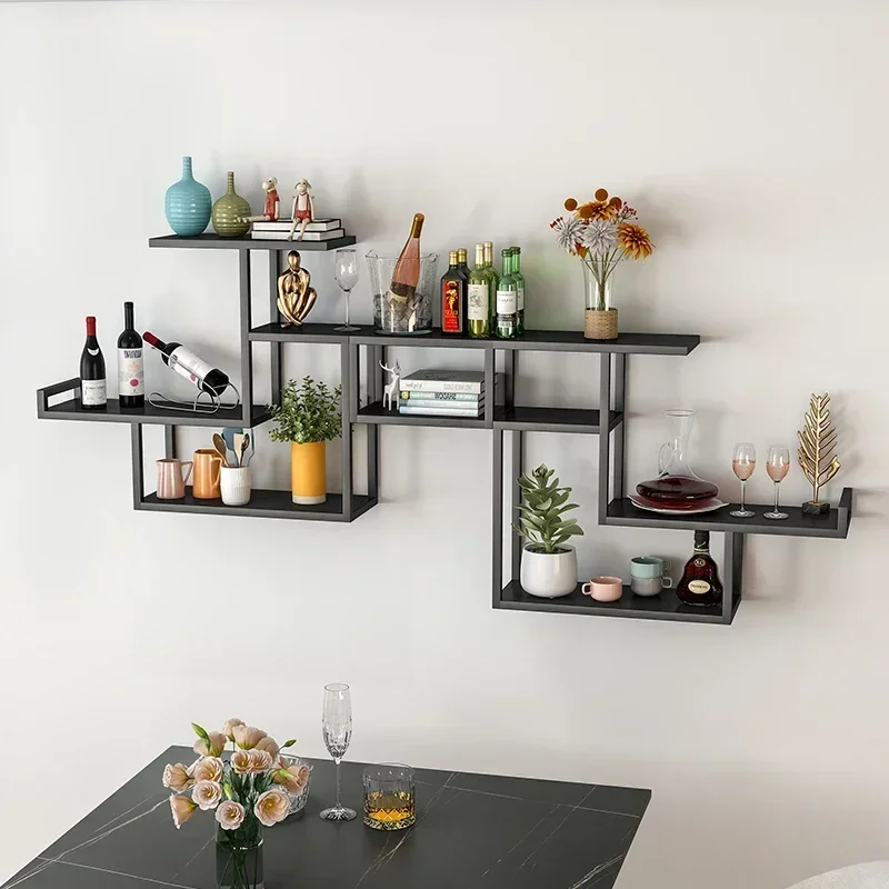 Minimalist modern wine cabinet hanging black display wall wine rack wine bottle restaurant storage Botelleros De Vino bar