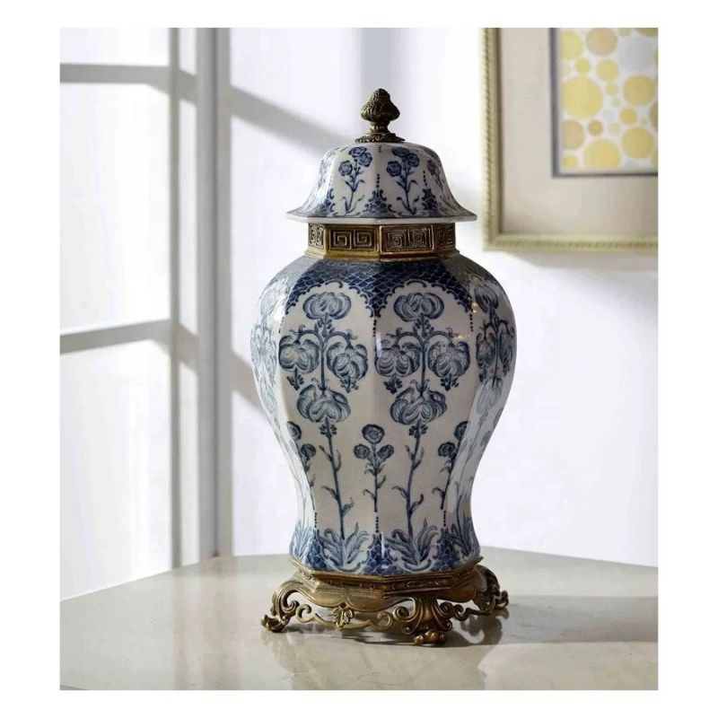 

Luxurious ceramic ginger jar atmospheric decorative vases handmade blue and white porcelain home decor accessories