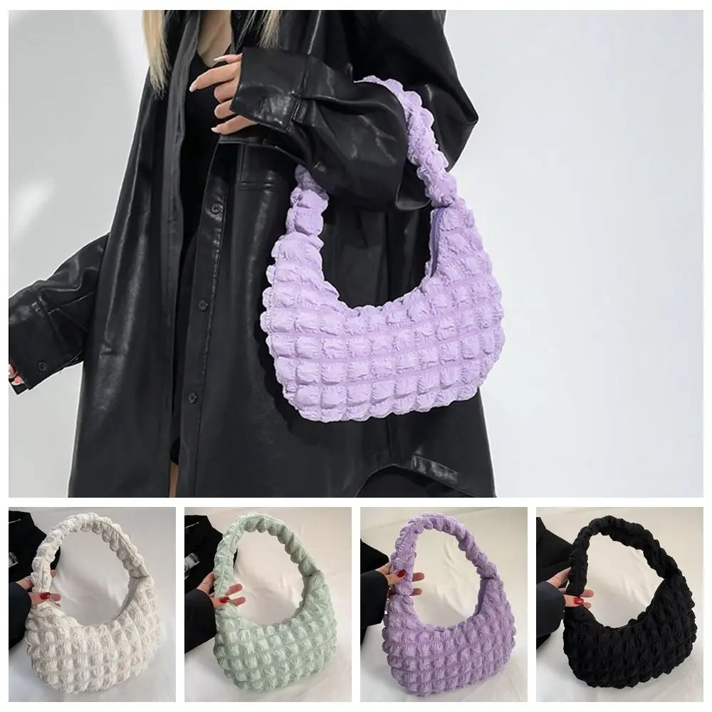 Fashion Pleated Cloud Shoulder Bag Y2k Korean Style Plaid Crossbody Bag Quilted Solid Color Messenger Bag Office Worker