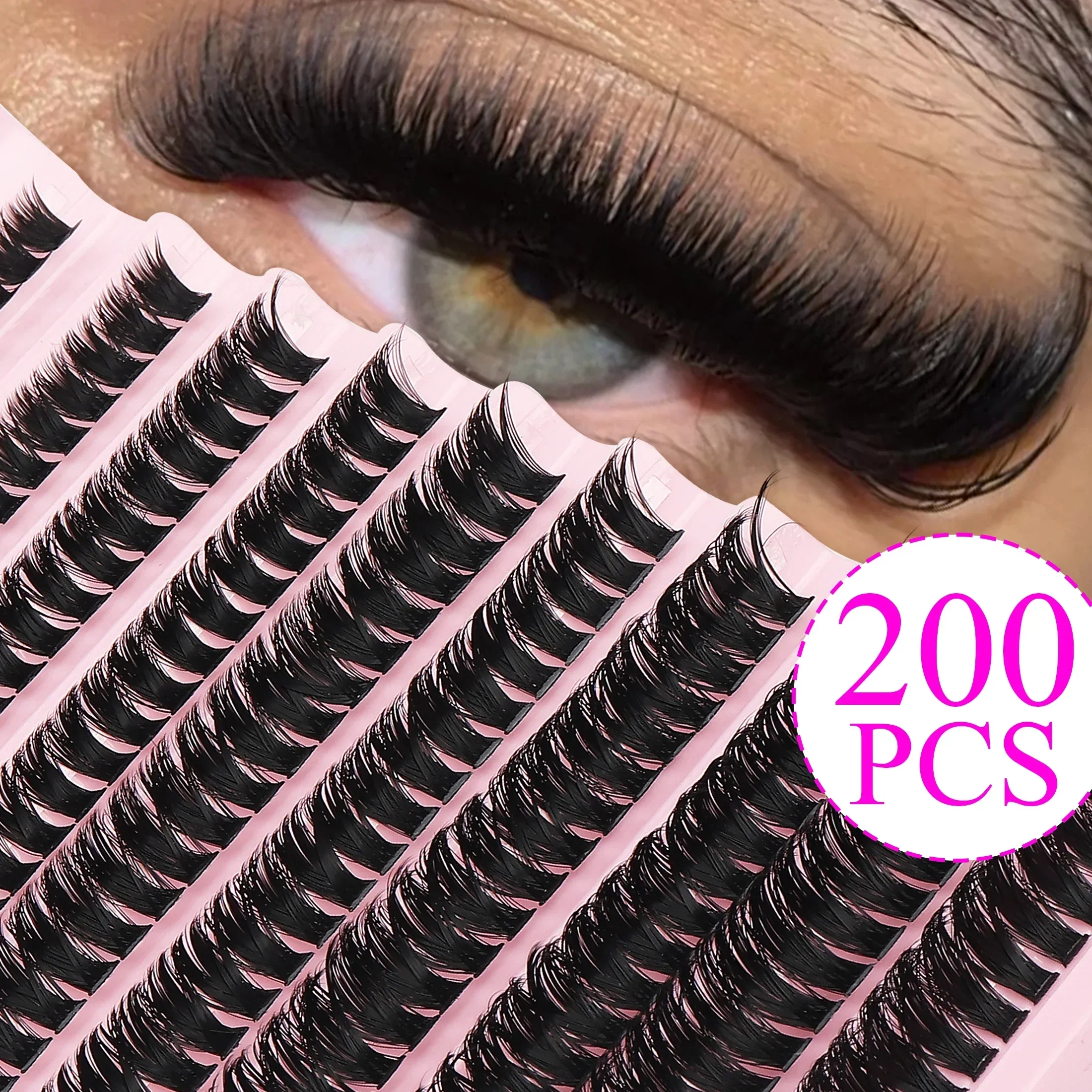 200PCS Thick Voluminous Faux Mink Eyelashes DIY Individual Cluster Reusable False Lashes for Women Home Makeup Large Pack