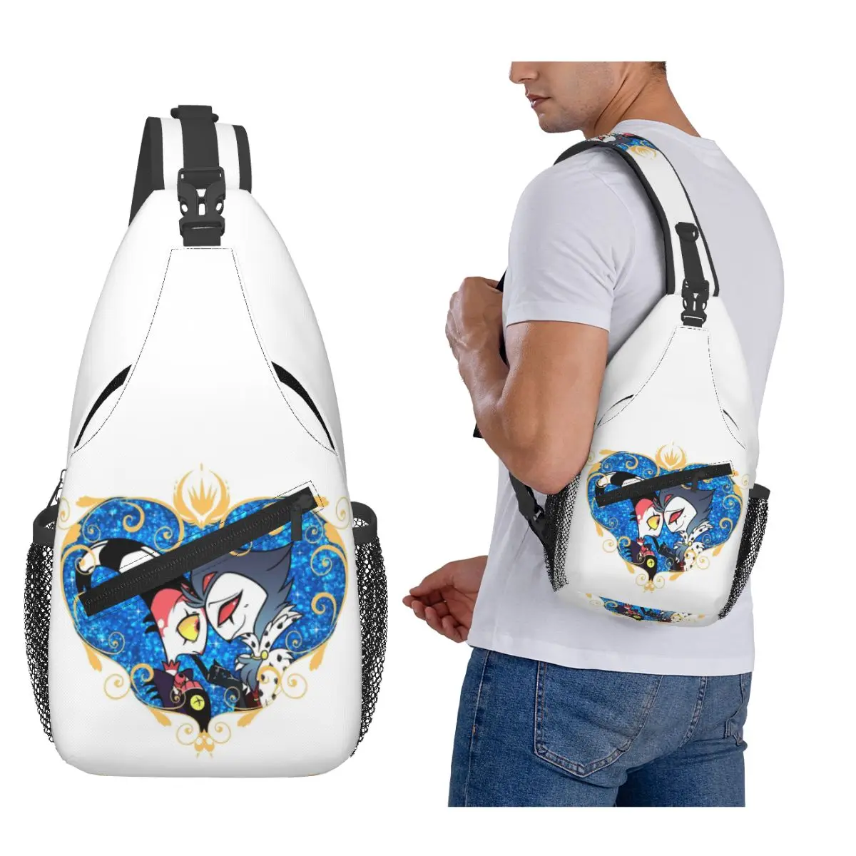 

Helluva Boss Stolas And Blitzo Heart Frame Chest Bag Men Sling Crossbody Backpack Chest Bag Traveling Daypack Shoulder Bag