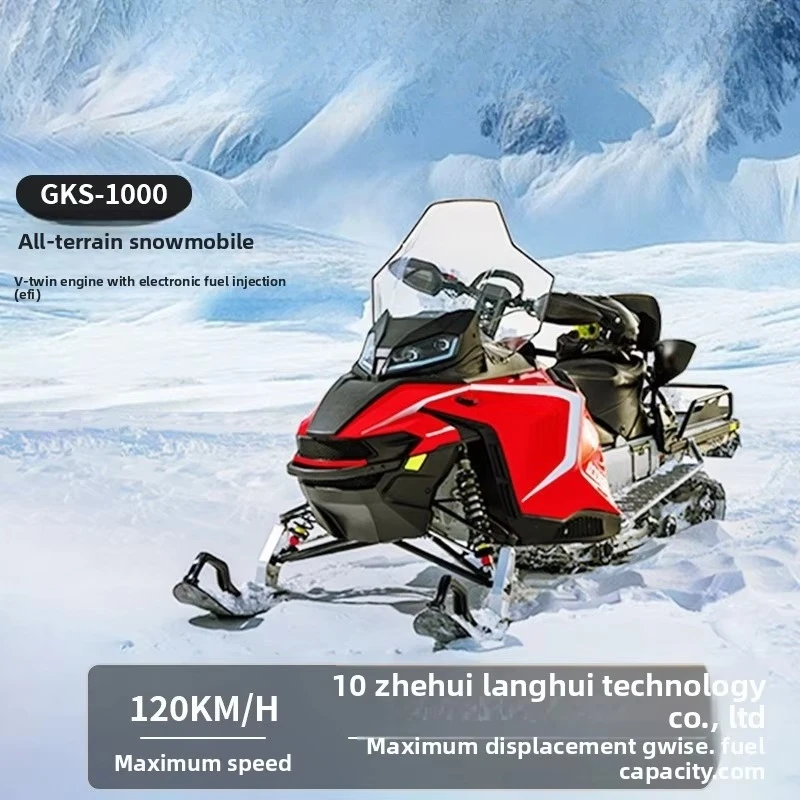 1000cc V Twin Engine Gas Snowmobile Smart LCD Display Front Ski Rear Track 2 Seater Utility Cargo Rack Winter Tracked Vehicle